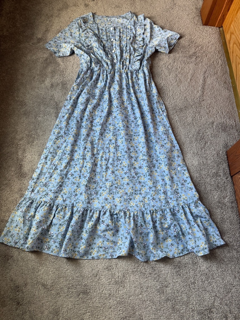 SHEIN Blue Floral Midi Dress SIZE XL Short Sleeve Cottagecore Ruffle Hem